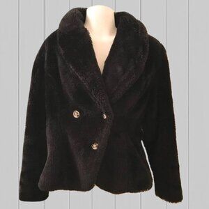 Vintage Cropped Black Faux Fur Coat